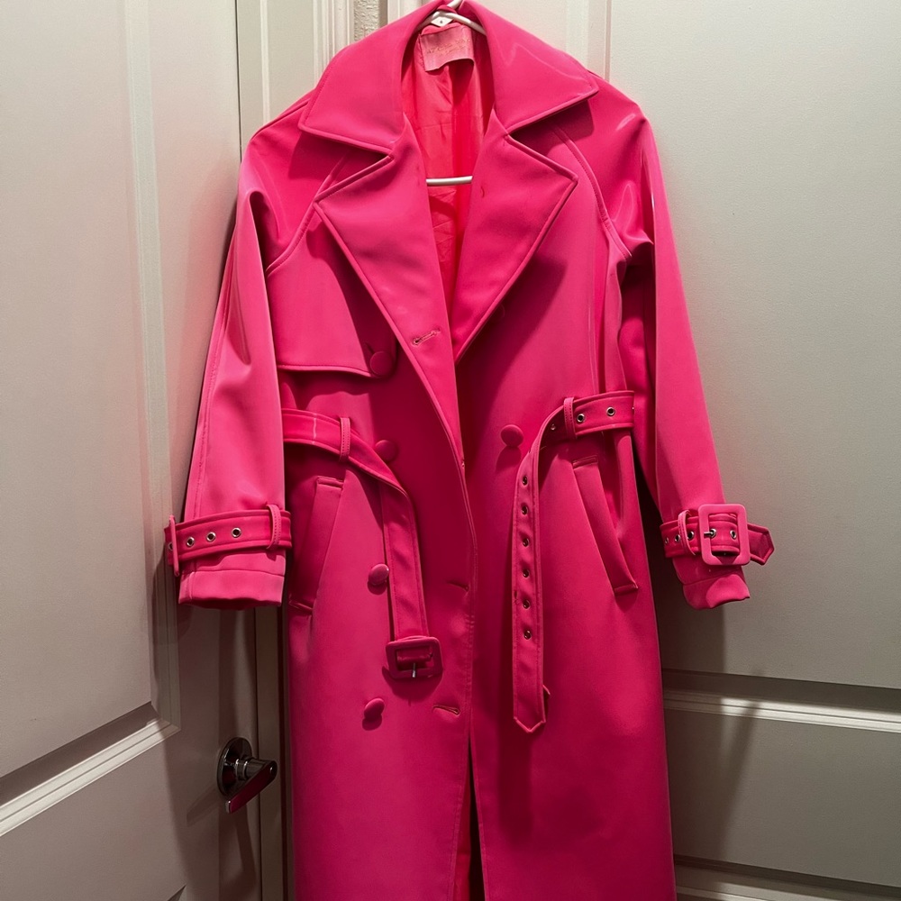 Hot Pink pleather trench coat